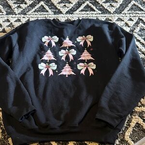 Gildan Kids Black Sweater with Pink and Green Bows